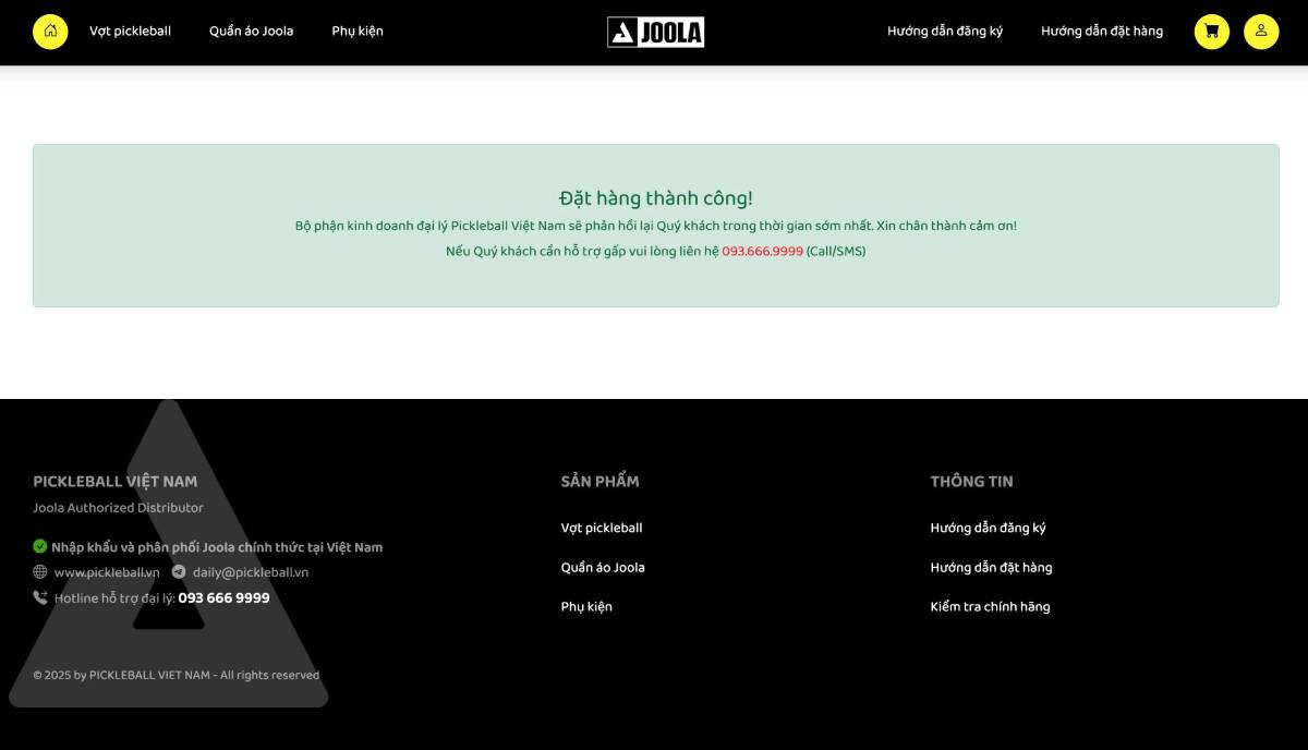 Đặt hàng của đại lý ủy quyền Joola chính hãng tại Việt Nam