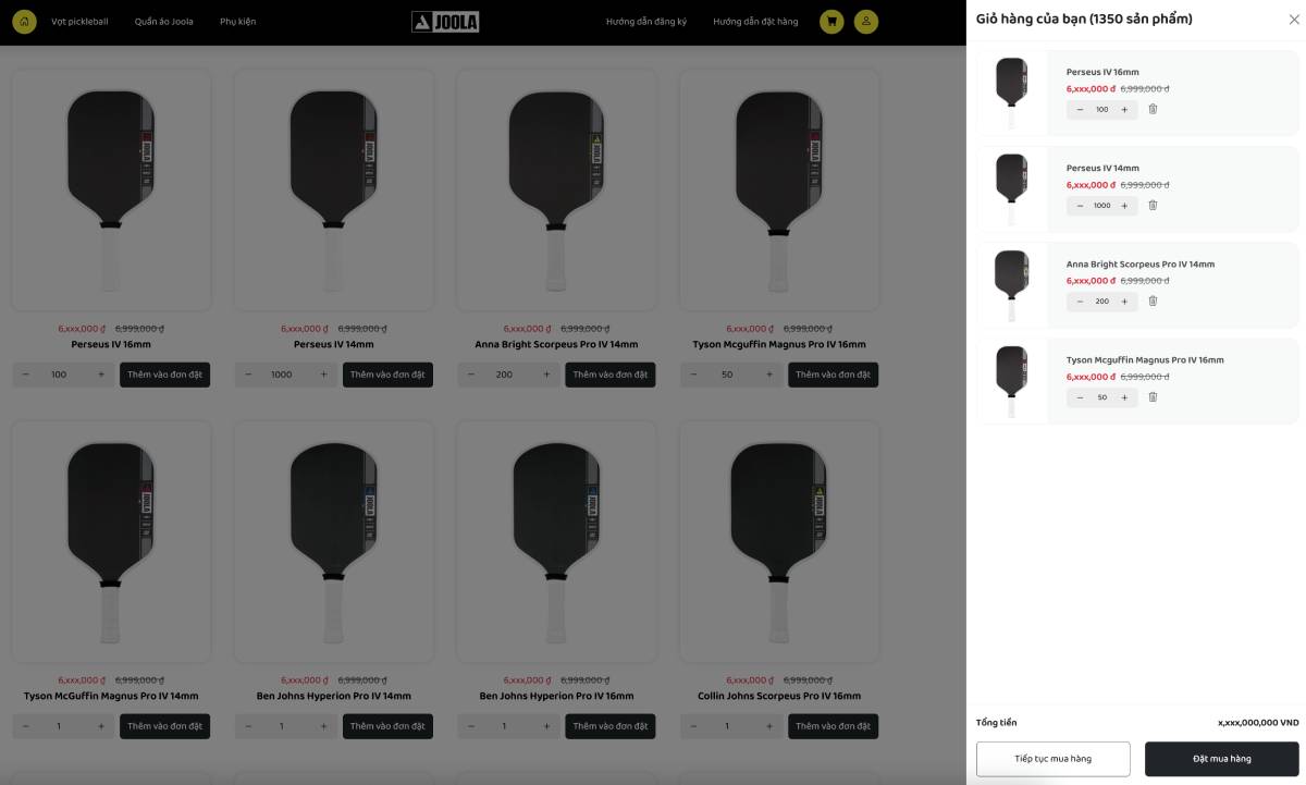 Đặt hàng của đại lý ủy quyền Joola chính hãng tại Việt Nam
